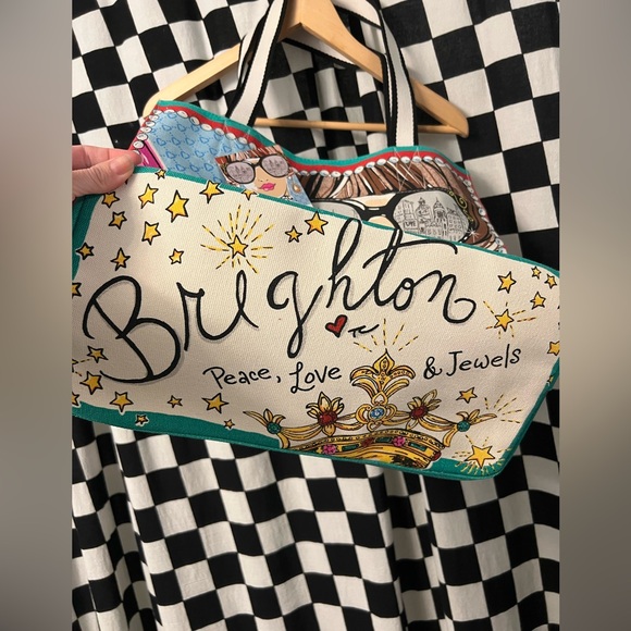 NWT Brighton Sparkle and Shine Tote Bag Canvas Glam Peace Love Shopping Carryall - Picture 6 of 10